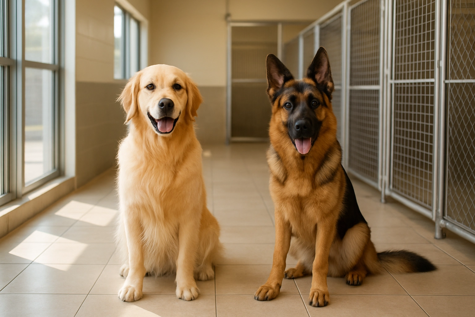 Cães puros-sangue em ambiente de kennel profissional
